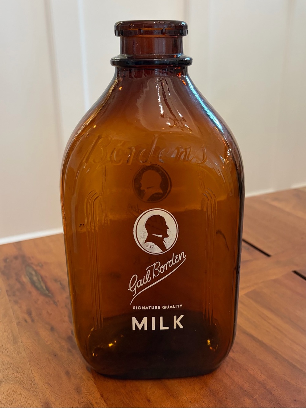Vintage Gail Borden Amber Glass Half Gallon Milk Bottle 2 Quart 1950s Pyro Rare